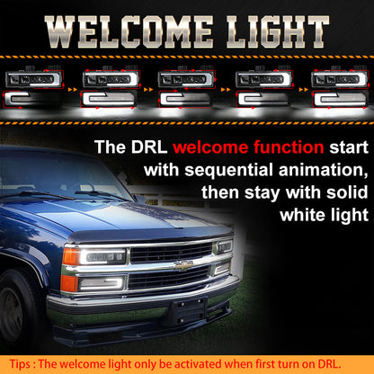 OVOVS Headlight Assembly with Welcome DRL Turn Signal For Chevy GMC