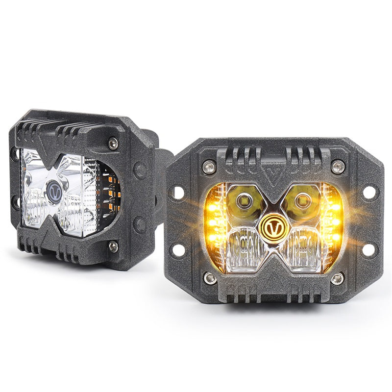 OVOVS Clear Lens Flush Mount Offroad Driving Work Lights with Solid Strobe Side Light