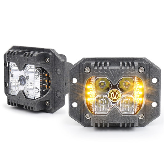OVOVS Clear Lens Flush Mount Offroad Driving Work Lights with Solid Strobe Side Light