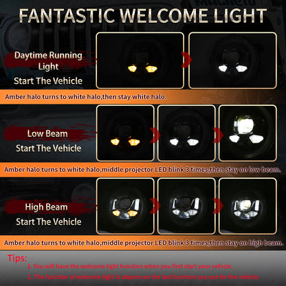 OVOVS Auto 9 Inch LED Headlight With RGB Halo DRL High Low Beam For Jeep Wrangler JL