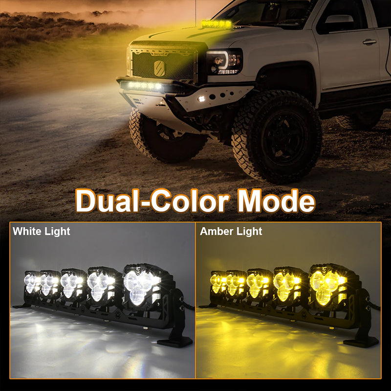 OVOVS 22 Inch LED Light Bar Amber White Spot Beam Off Road Lights With On/Off Wiring Harness Kit for Tractor Trucks Roof Bumper