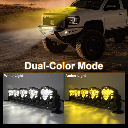 OVOVS 22 Inch LED Light Bar Amber White Spot Beam Off Road Lights With On/Off Wiring Harness Kit for Tractor Trucks Roof Bumper