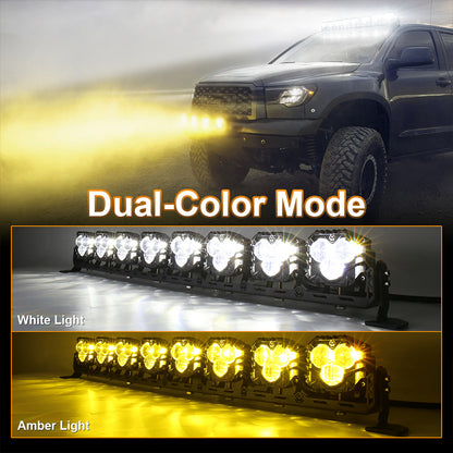 OVOVS 32 Inch LED Light Bar LED Driving Light Dual Color Spot Off Road Work Light for Trucks Pickup SUV ATV UTV Tractor