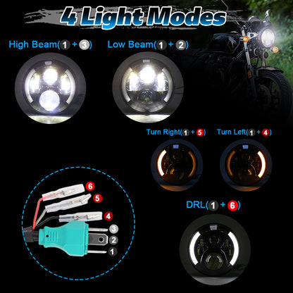 OVOVS 7 Inch LED Motorcycle Headlight With DRL Amber Turn Signal Hi/Low Beam for Honda