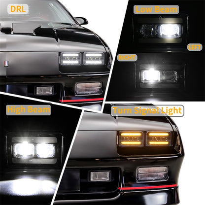 OVOVS 4x6 Led Headlights with Hi/Low Beam White DRL Amber Turn Signal Light
