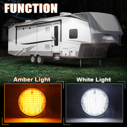 OVOVS 8.5 Inch Round LED RV Porch Light With Amber White Lighting