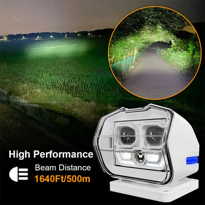 OVOVS 60W 360 Degree Rotating Wireless Remote Control Marine Led Search Light for Vehicle Boats Home Cars