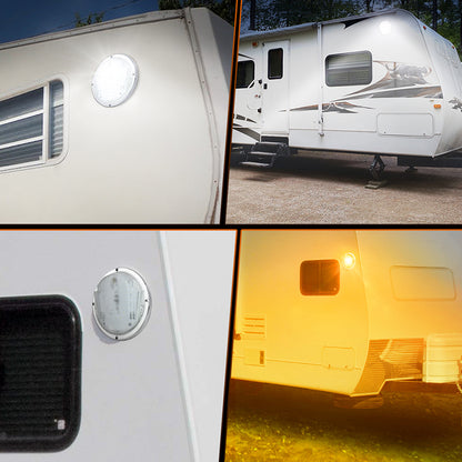 OVOVS 8.5 Inch Round LED RV Porch Light With Amber White Lighting