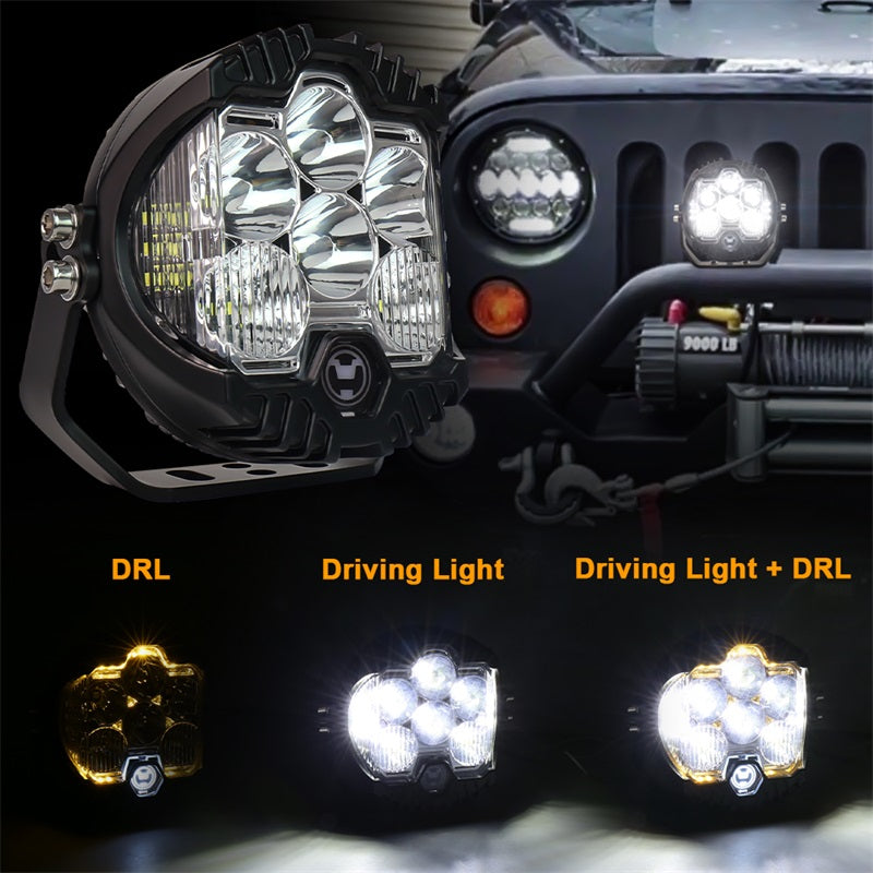 OVOVS Waterproof 5 Inch Led Work Light Pod With Amber Back Light DRL For Universal Vehicles Trucks