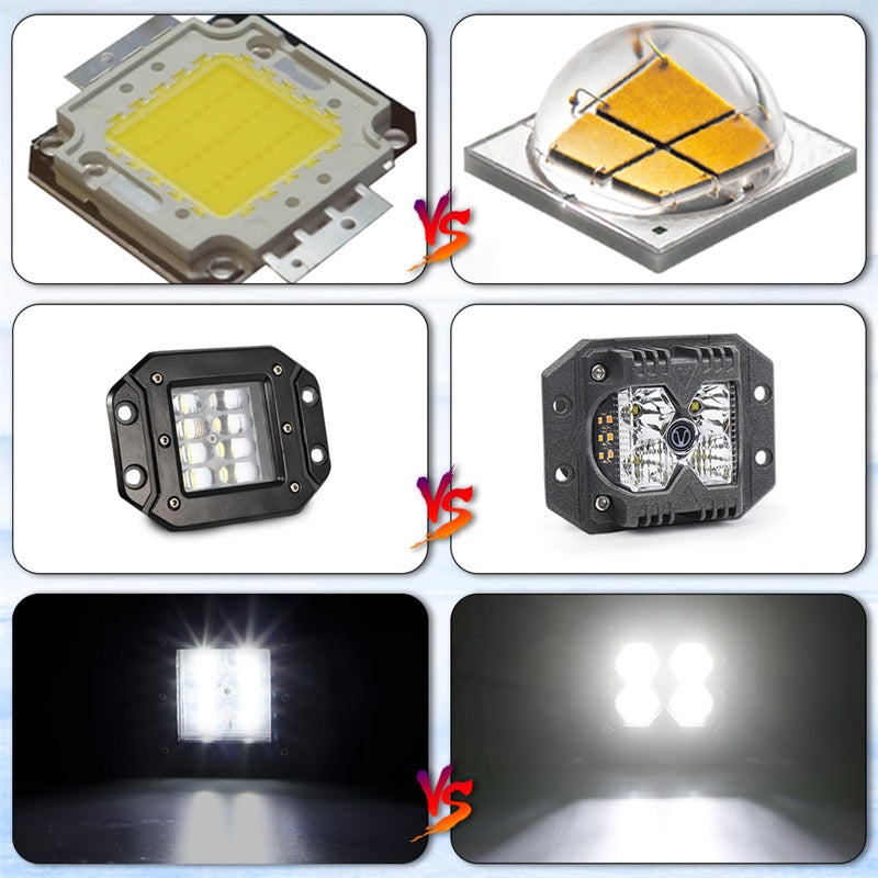 OVOVS Clear Lens Flush Mount Offroad Driving Work Lights with Solid Strobe Side Light