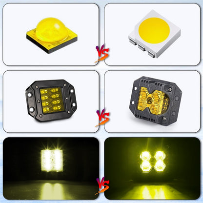 OVOVS Yellow Lens Flush Mount Led Work Light Pods with Solid/Strobe Side Shooter