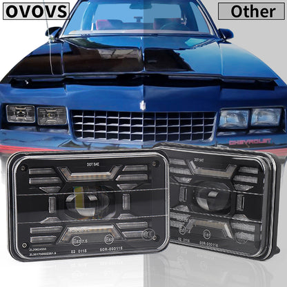 OVOVS 4x6 Inch LED Square Headlight With White/Blue DRL Amber Turn Signal High/Lo Beam