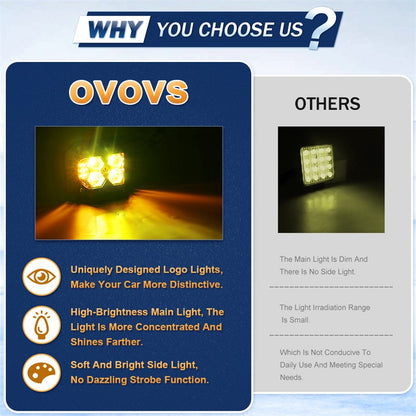 OVOVS Yellow Lens Flush Mount Led Work Light Pods with Solid/Strobe Side Shooter