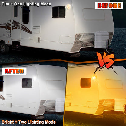 OVOVS 8.5 Inch Round LED RV Porch Light With Amber White Lighting