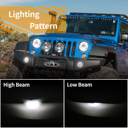 OVOVS 7 Inch Round Headlight With High Low Beam DRL Turn Signal Light For Jeep JK