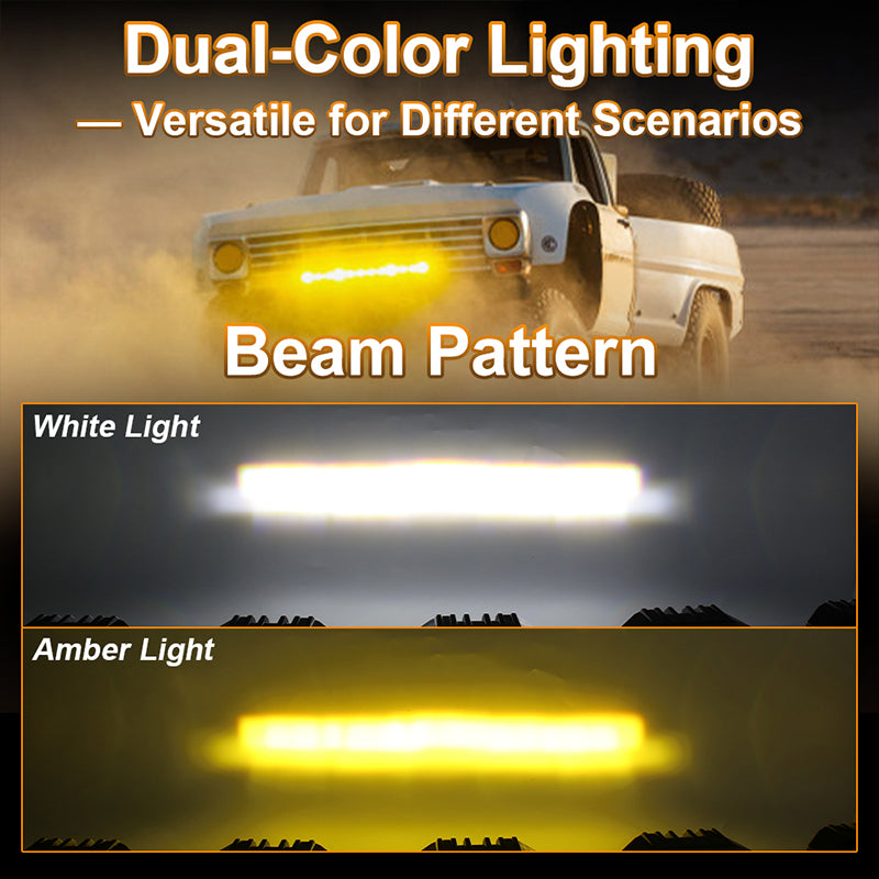 OVOVS 22 Inch LED Light Bar Amber White Spot Beam Off Road Lights With On/Off Wiring Harness Kit for Tractor Trucks Roof Bumper