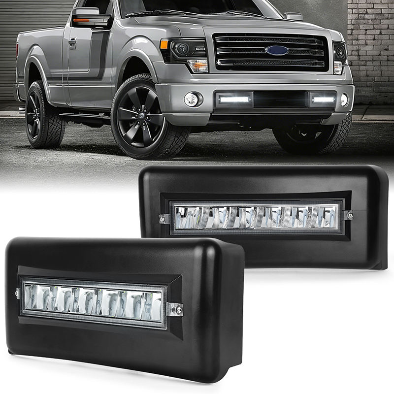 OVOVS Front Bumper Lower Grille Panel Trim Cover Inserts End Guard Pad with LED Light for 2009-2014 Ford F150 F-150
