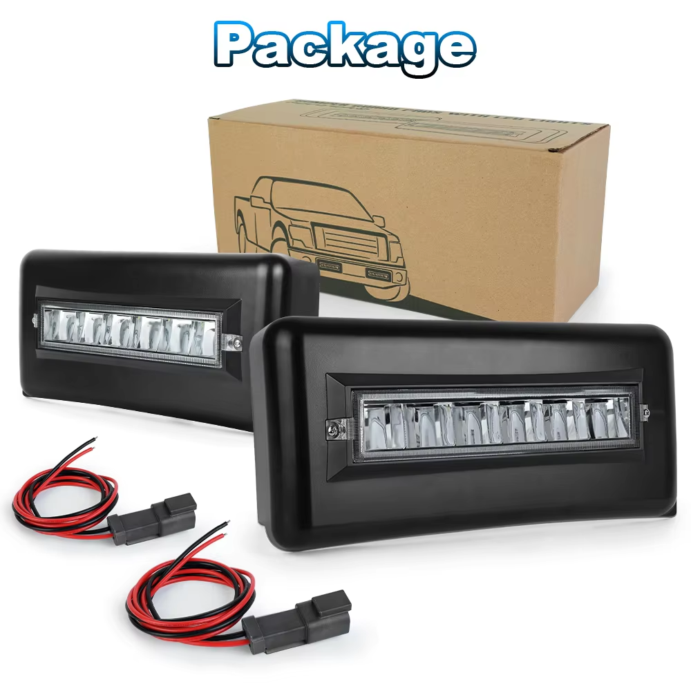 OVOVS Front Bumper Lower Grille Panel Trim Cover Inserts End Guard Pad with LED Light for 2009-2014 Ford F150 F-150
