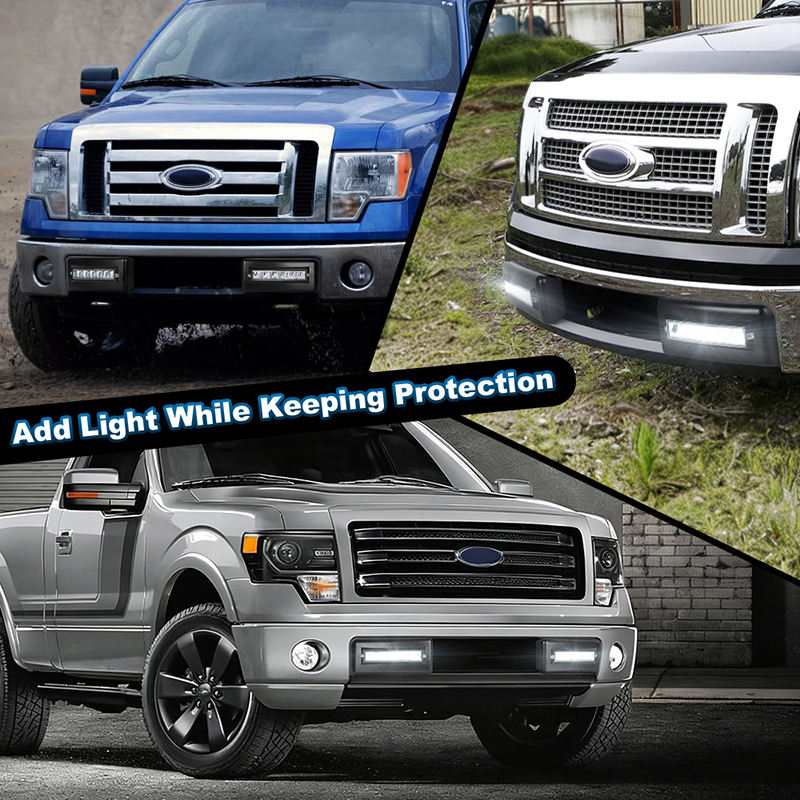 OVOVS Front Bumper Lower Grille Panel Trim Cover Inserts End Guard Pad with LED Light for 2009-2014 Ford F150 F-150